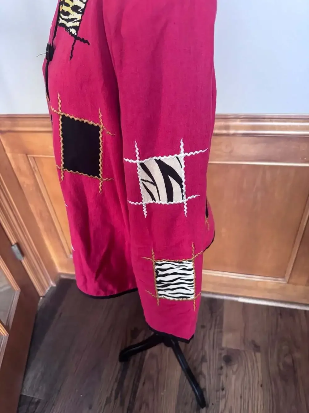 Allure Vintage Art to Wear Red Embroidered Animal Patchwork Jacket